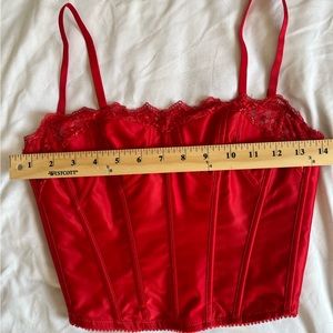 5️⃣Adjustable red satin bustier